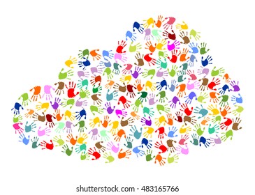 cloud made of colorful hand prints