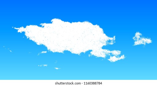 Cloud made of scattered dots in the blue sky, dotwork illustration