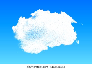 Cloud made of scattered dots in the blue sky, dotwork illustration