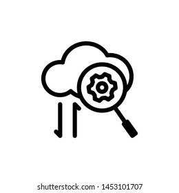 Cloud with Magnifier and Gear isolated on white background ,Thin line icon ,Vector Illustration for symbol web or app stock