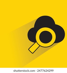 cloud and magnifier icon with shadow on yellow background