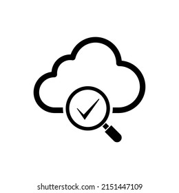 cloud with magnifying glass and checkmark. cloud storage icon vector