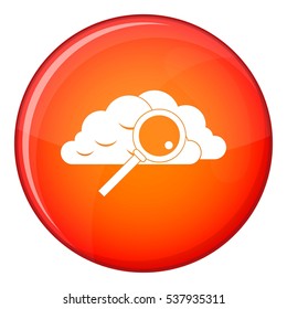 Cloud with magnifying glass icon in red circle isolated on white background vector illustration