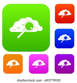 Cloud with magnifying glass set icon in different colors isolated vector illustration. Premium collection