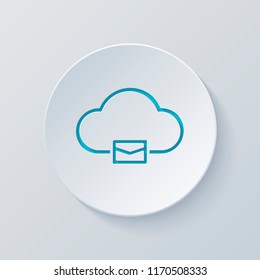 cloud mail, simple linear icon with thin outline. Cut circle with gray and blue layers. Paper style