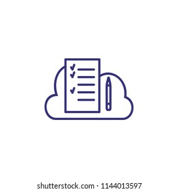 Cloud management line icon. Paper, list, check, pen. Business concept. Can be used for topics like information technology, data exchange, computing