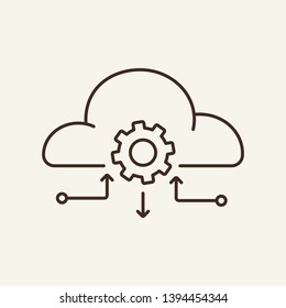 Cloud management line icon. System, cogwheel, equipment. Infrastructure concept. Can be used for topics like technology, setting, database
