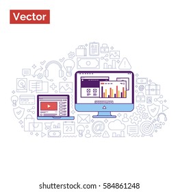 Cloud and many objects and ideas around digital world