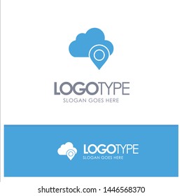 Cloud, Map, Pin, Marker Blue Solid Logo with place for tagline