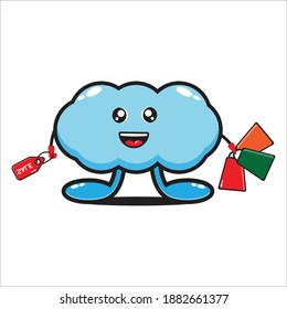 cloud mascot with a sell sign in flat design vector