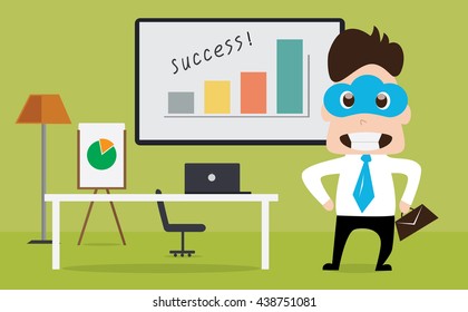 Cloud mask business man standing nearby desk, entrepreneur start up business concept working room space