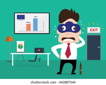 Cloud mask man standing on exit door with poll result in dashboard