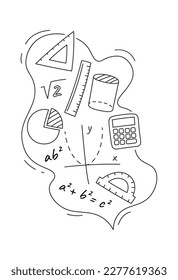 Cloud with math lesson flying elements flat icon. Vector illustration
