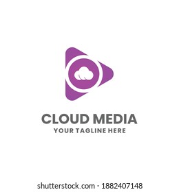 Plantilla de diseño del logotipo de Cloud Media. Vector de icono del triángulo de la nube.