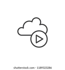 Cloud Media outline icon. linear style sign for mobile concept and web design. Cloud with play button simple line vector icon. Symbol, logo illustration. Pixel perfect vector graphics