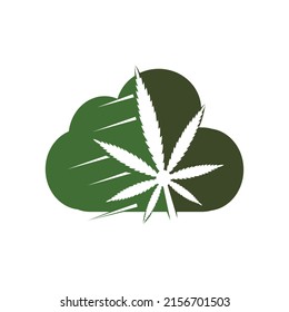 Diseño del logo vectorial de la marihuana de cannabis medicinal en la nube. Concepto de logo médico de la marihuana.	