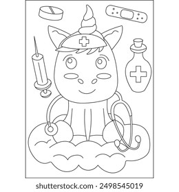 cloud medical unicorn coloring book page for kids or grown adults creative coloring mindful relaxation activity