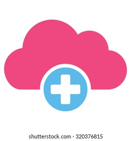 Cloud Medicine vector icon. Style is bicolor flat symbol, pink and blue colors, rounded angles, white background.