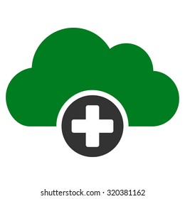 Cloud Medicine vector icon. Style is bicolor flat symbol, green and gray colors, rounded angles, white background.