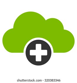 Cloud Medicine vector icon. Style is bicolor flat symbol, eco green and gray colors, rounded angles, white background.