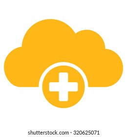 Cloud Medicine vector icon. Style is flat symbol, yellow color, rounded angles, white background.