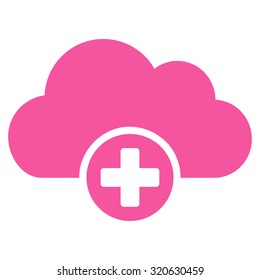 Cloud Medicine vector icon. Style is flat symbol, pink color, rounded angles, white background.