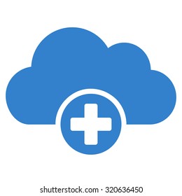 Cloud Medicine vector icon. Style is flat symbol, cobalt color, rounded angles, white background.