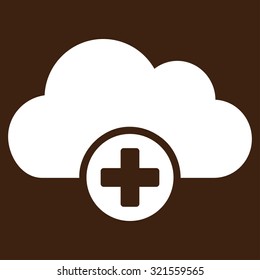 Cloud Medicine vector icon. Style is flat symbol, white color, rounded angles, brown background.