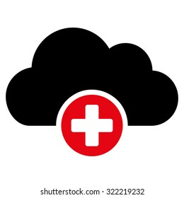Cloud Medicine vector icon. Style is bicolor flat symbol, intensive red and black colors, rounded angles, white background.