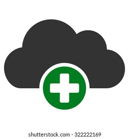 Cloud Medicine vector icon. Style is bi-color flat symbol, green and gray colors, rounded angles, white background.