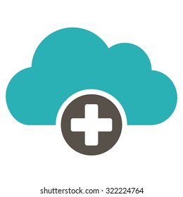 Cloud Medicine vector icon. Style is bi-color flat symbol, grey and cyan colors, rounded angles, white background.