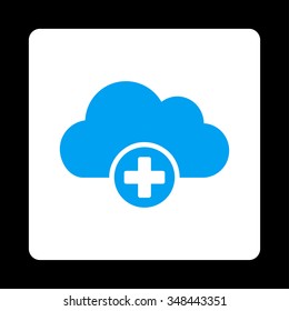 Cloud Medicine vector icon. Style is flat rounded square button, blue and white colors, black background.