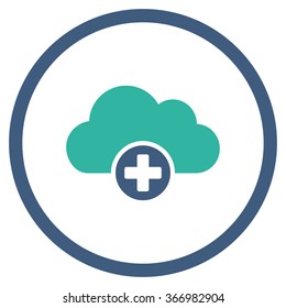 Cloud Medicine vector icon. Style is bicolor flat circled symbol, cobalt and cyan colors, rounded angles, white background.