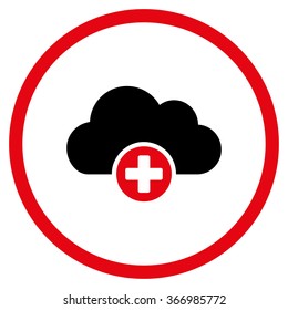 Cloud Medicine vector icon. Style is bicolor flat circled symbol, intensive red and black colors, rounded angles, white background.