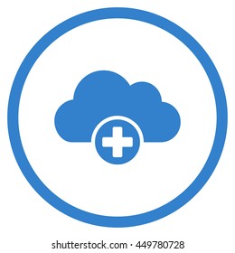 Cloud Medicine vector icon. Style is flat circled symbol, cobalt color, rounded angles, white background.