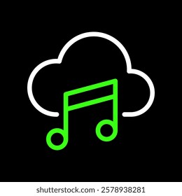 Cloud and melody, cloud music concept vector icon in line style design for website, app, UI, isolated on black background. Editable stroke. EPS 10 vector illustration.