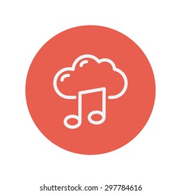 Cloud Melodie Thin Line Symbol für Web-und mobile minimalistische flache Design. Vektorweißes Symbol im roten Kreis