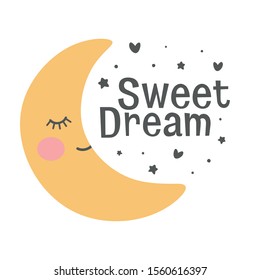 Cloud with the message sweet dream. handmade phrase on the night background. doodle vector illustration nursery design