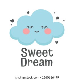 Cloud with the message sweet dream. handmade phrase on the night background. doodle vector illustration nursery design