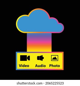 Cloud metadata vector illustration with video, audio and photo are uploading to the cloud storage.