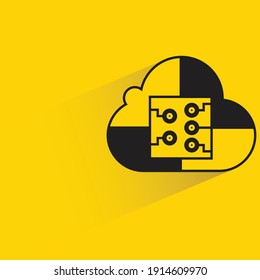 cloud and microchip with drop shadow yellow background