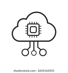 Nuvem com ícone de contorno de microprocessador com fundo branco - AI Cloud-Based Computing Architecture, ilustrador de vetor, ícone isolado, gráfico de símbolo Sign. 