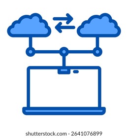 Cloud migration blue color icon. Simple vector icon design in blue color style. Editable vector format