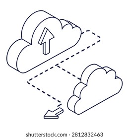 Cloud migration minimal flat outline clean geom vector icon on white background 