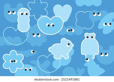 Nube Mínimo Formas y Animales Composiciones Pegatinas Emociones Azul Emoji con Ojos para Logotipo Identidad Marca Tipografía Pósters Tarjetas y otras impresiones y Diseño web 