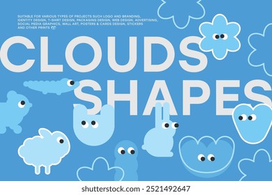 Nube Mínimo Formas y Animales Composiciones Pegatinas Emociones Azul Emoji con Ojos para Logotipo Identidad Marca Tipografía Pósters Tarjetas y otras impresiones y Diseño web 