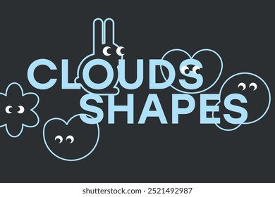 Nube Mínimo Formas y Animales Composiciones Pegatinas Emociones Azul Emoji con Ojos para Logotipo Identidad Marca Tipografía Pósters Tarjetas y otras impresiones y Diseño web 