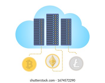 Cloud mining concept crypto currency internet technology vector illustration