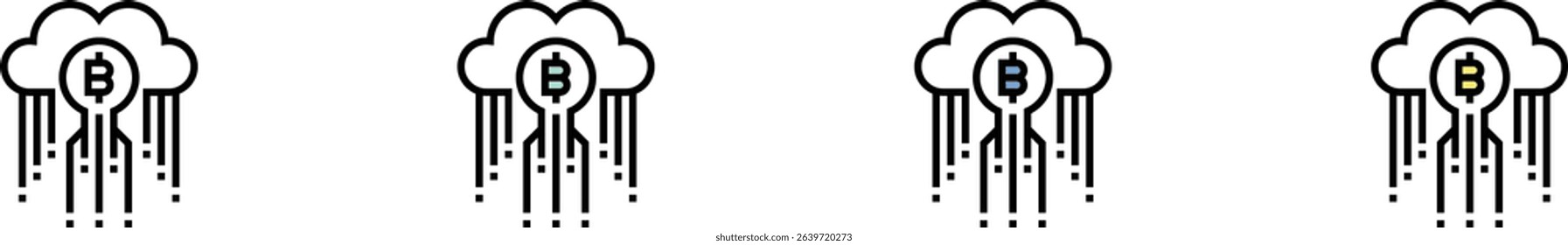 cloud mining icon. Outline, Green, Blue and Yellow Style Design Isolated On White Background