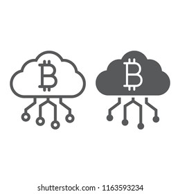Cloud mining line and glyph icon, finance and money, bitcoin sign, vector graphics, a linear pattern on a white background, eps 10.
